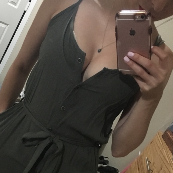 Olive Button Up Pantsuit - Picture 2 of 2